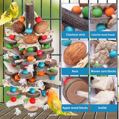 image for BBjinronjy Large Parrot Toys Bird Chewing Toys-Natural Nuts Corn Loofa