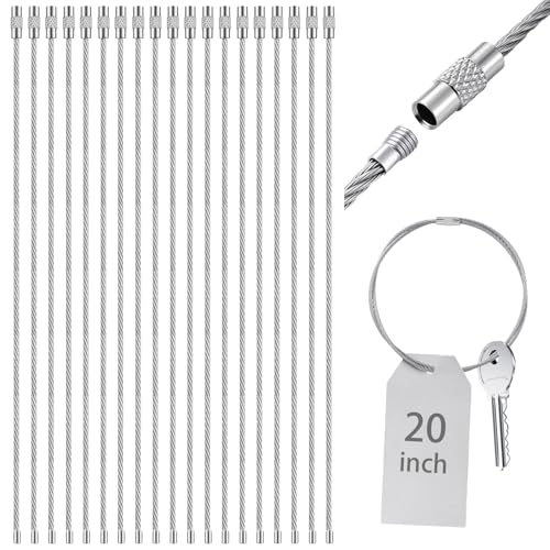 Image of Zonon 20 Inch Large Wire Keychain Cables, Heavy Duty Stainless Steel Screw Clasp Loops for Luggage Tags Keys ID Cards