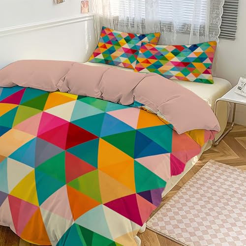 Housse de couette 260x240 triangle rétro géométrique colorée en microfibre - 5