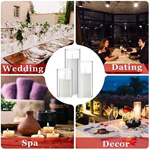Shihanee 108 Pcs Pillar Candles and Glass Cylinder Vases Clear Cylinder Holders for Slim Pillar Candles Table Decorations, Total 54 Sets(White,108 Pcs)
