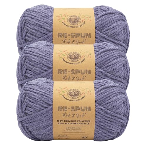 Image of Lion Brand Yarn, Re-Spun Thick & Quick Yarn, Acai, Purple, 3 Pack