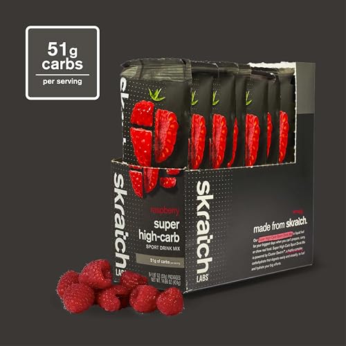 Image of Skratch Labs Super High-Carb Drink Mix Packets - Carbohydrate Powder - Cluster Dextrin and Electrolytes - Endurance Energy- Energy Gel Alternative - Raspberry - 8 Single Serving Packets - Non-GMO