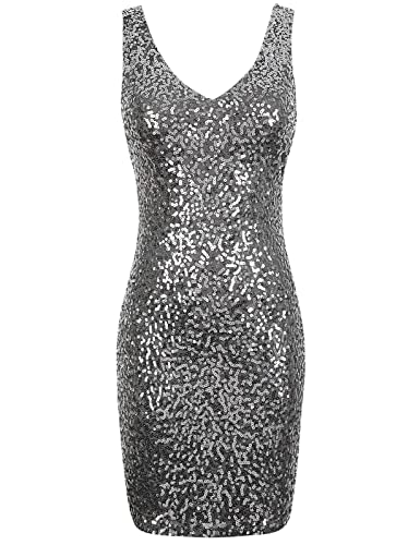 Image of PrettyGuide Women's Sequin Cocktail Dress V Neck Bodycon Glitter Party Dress