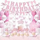 LUKIUP Set di 114 Decorazioni per Feste a Fiocco, Decorazioni per Compleanno, Set di Stoviglie per Feste di Compleanno con Piatti, Bicchieri, Tovaglioli e Tovaglia per 20 Persone