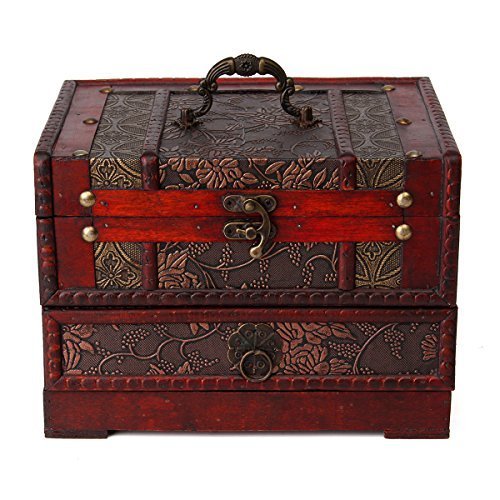 Boîte de Rangement Bois,Luckyfine,Boîte en Bois à Bijoux, Coffre au trésor, Organisateur pour Bijoux pour Diverses Occasions