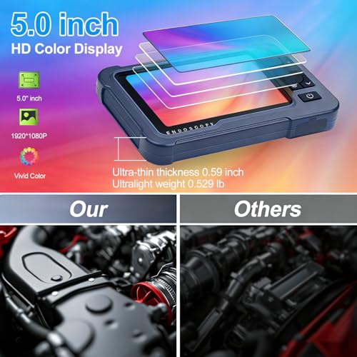 Image of Endoscope Camera with Light 1920P HD Dual-Lens Borescope with 8 LED Lights, IP67 Waterproof Snake Sewer Tools 4.3 inch Inspection Camera,16.4ft Semi-Rigid Drain Endoscope (16.4FT Dual Lens-Blue)