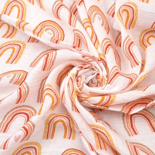Image of Muslin Swaddle Blankets for Newborns,2 Pack Baby Boys Girls Receiving Blankets Large 43X47 Inches Muslin Burp Cloths,Breathable Soft Swaddle Wrap Baby Essentials(Rainbow)