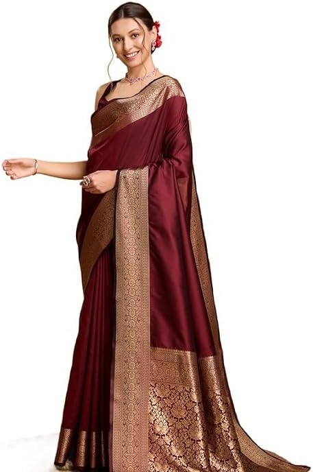 Women's Silk Kanjivaram Kanchipuram Saree With Blouse Piece
