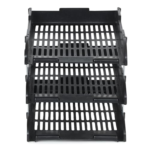 Image of File Tray Rack ABS Plastics | Foldable Office Desk Accessories | Durable & Sturdy | Easy Assembly | Efficient Organizer | Plastic Office Stationery Files Layer Rack (3 Layer, Black)