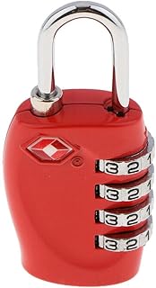 قفل معدني من تي اس ايه لحقيبة الظهر والأمتعة مع 4 أرقام كلمة السر قفل من الصلب لشنط السفر - احمر