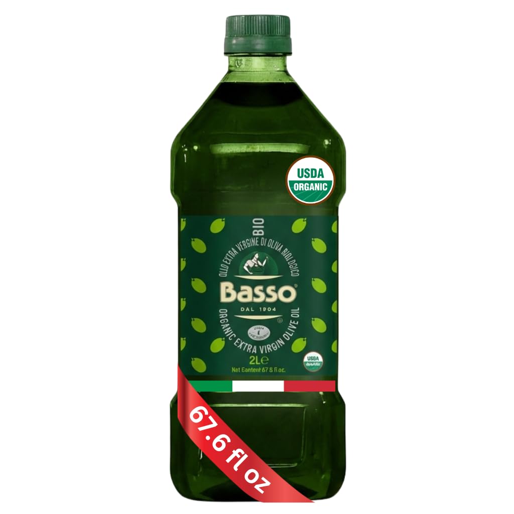 BASSO 1904 Organic Extra Virgin Olive Oil, Organic EVOO Cold Extracted, 2 Liter (67.6 fl oz)