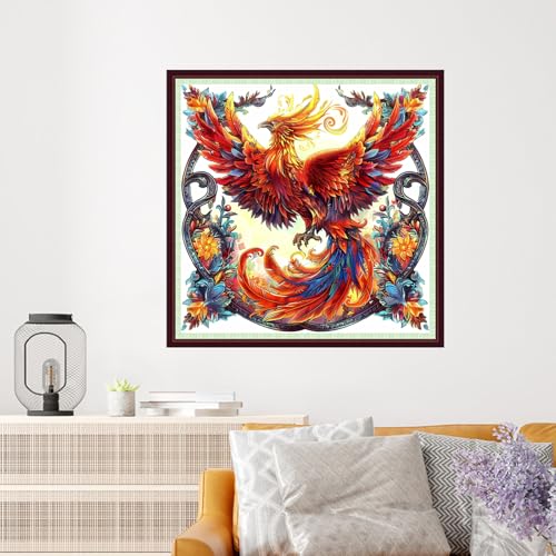 Image of Dooxvey Cross Stitch Kits for Adults Beginners,Full Range of Cross-Stitch Stamped Kits Needlepoint Kits for Beginners Embroidery Kits 11CT Cross Stitch Patterns-Magic Phoenix 18x18 inch