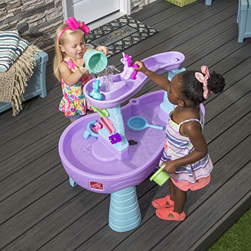 Image of Step2 Rain Showers and Unicorns Water Table for Kids, Toddler Outdoor Sensory Play Table, 13 Accessories, Pink, Ages 18 Months+