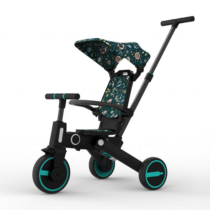 7-in-1 Tricycle LB 111 with Rubber Wheels and Adjustable Push Handle | Versatile Trike with Safety Features for Kids Ages 2-4 (100% Assembled, Blue)