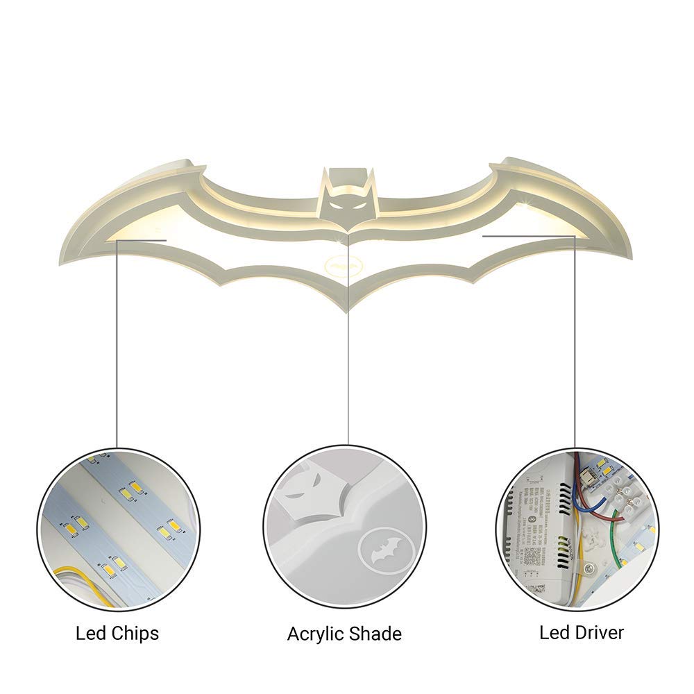 Plafonnier LED Enfant Batman - 50 Cm, 48 W, Dimmable Avec Télécommande - Décor Chambre Super-héros