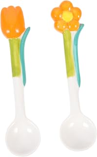 Alipis 2PCS Tulip Shaped Ceramic Mixing Spoons Cute Porcelain Coffee and Rice Stirring Spoons Convenient Food Utensils for Desserts and Beverages