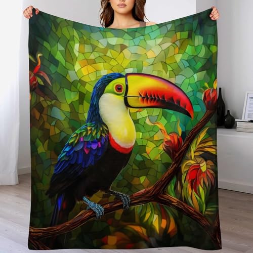 Couverture flanelle chaude plaid lit canapé toucans doux 150x200cm