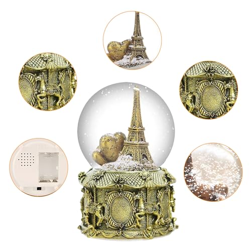 DELIWAY Eiffel Tower Snow Globe Plays 8 Classic Tunes, 100mm Music Snowglobes Carousel Horses Base Hand-Painted Collectible Gifts for Birthday Christmas - Thumbnail 2