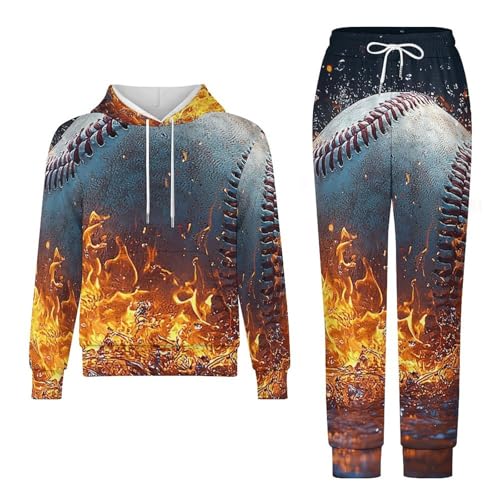 Boys Girls Sweatshirt Pullover Hoodie & Pants Kid Active Sweatsuit Tracksuit, Baseball Blue Flaming4