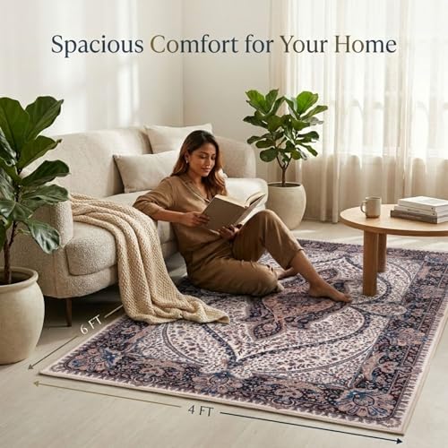 Image of Dream Weaverz Anti Slip Rectangular Carpet for Living Room & Hall | Silk | Flat Woven Soft Washable Floor Mat for Home, Bedroom Floor & Kitchen | Durable Anti Skid Rug for Daily Use (4 X 6) feet