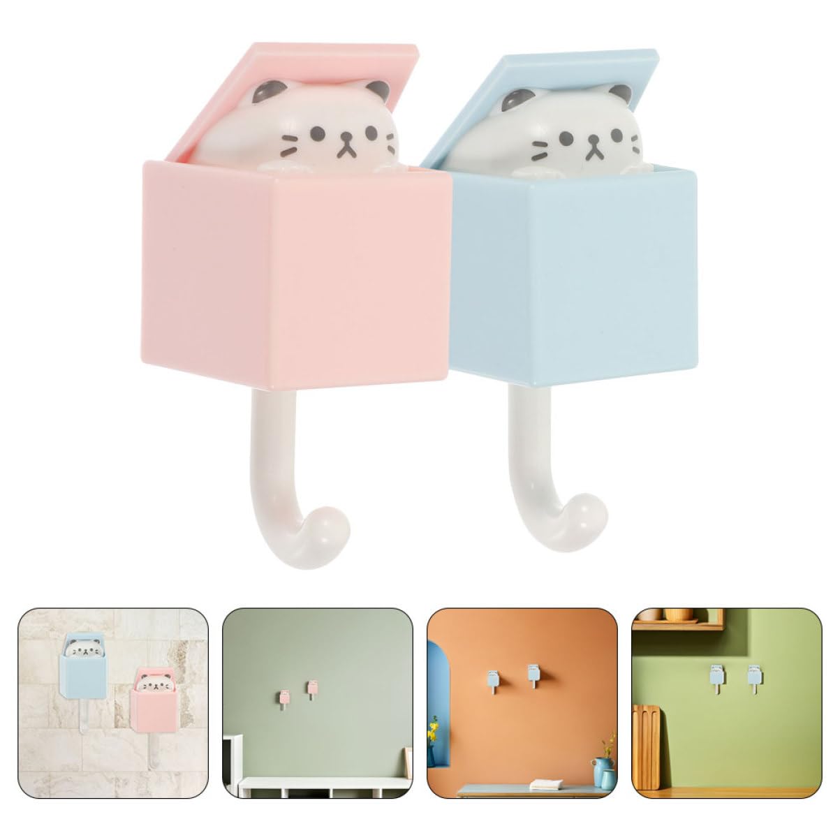 Gancio a Muro a Forma di Gatto 4 Pezzi in Abs, Adesivo