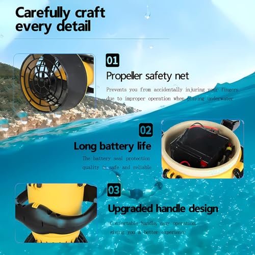 Miniatura 5 de Heiheizi Moto Acuática Para Buceo, Scooter Eléctrico De 500 W, Mejorado E Impermeable, Moto Acuática De 500 W, Propulsor Submarino De Doble Velocidad Para Buceo,Brushlessmotor