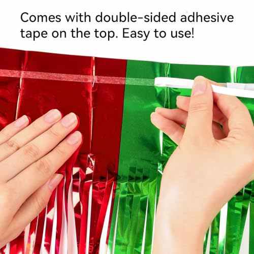 Image of 2 Pack Fringe Curtains Backdrops, Foil Fringe Curtains, Door Streamers for Birthday Wedding Bridal Shower Holiday Graduation Party Decorations Red Green
