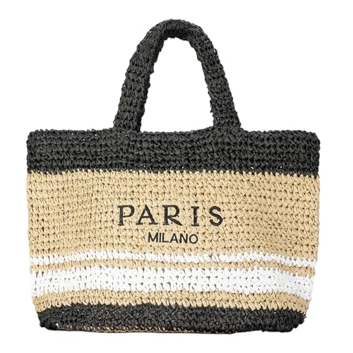 Image of Large Straw Tote Bag Summer Straw Purse for Women Holiday Raffia Woven Beach Bag Handbag