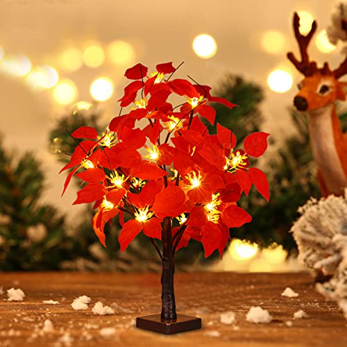 Dearhouse 23 Inch Lighted Artificial Poinsettia Flower Tree, Battry Operated Tabletop Christmas Tree Poinsettia Tree For Holiday Home Xmas Decoration, Warm White Lights #TOP5