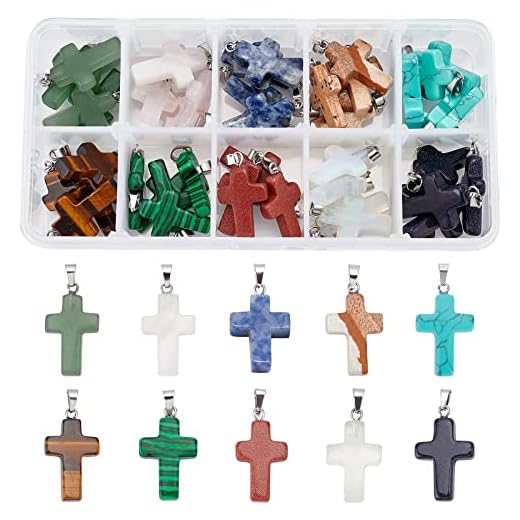 PandaHall 50 Uds 10 Colgantes de Piedras Preciosas Cruzadas de Piedra de Color encantos de curación de Cuarzo Cruzado para Collar, Pendiente, Pulsera