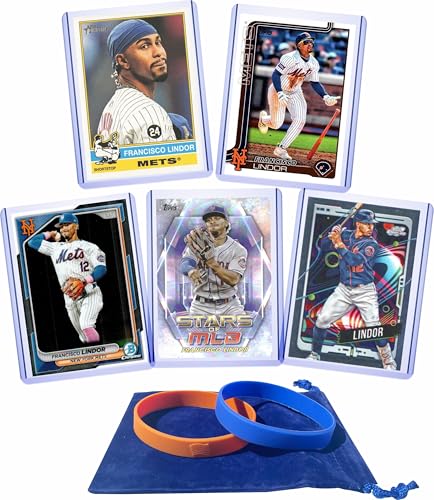 Francisco Lindor (5) Assorted Baseball Cards Gift Pack - New York Mets, Cleveland Indians