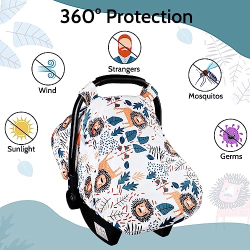Image of SWESEN Car Seat Covers for Babies, Lion Baby Car Seat Cover with Zipper Mesh, Carseat Cover Boy, Stretchy Infant Carseat Canopy, Animal