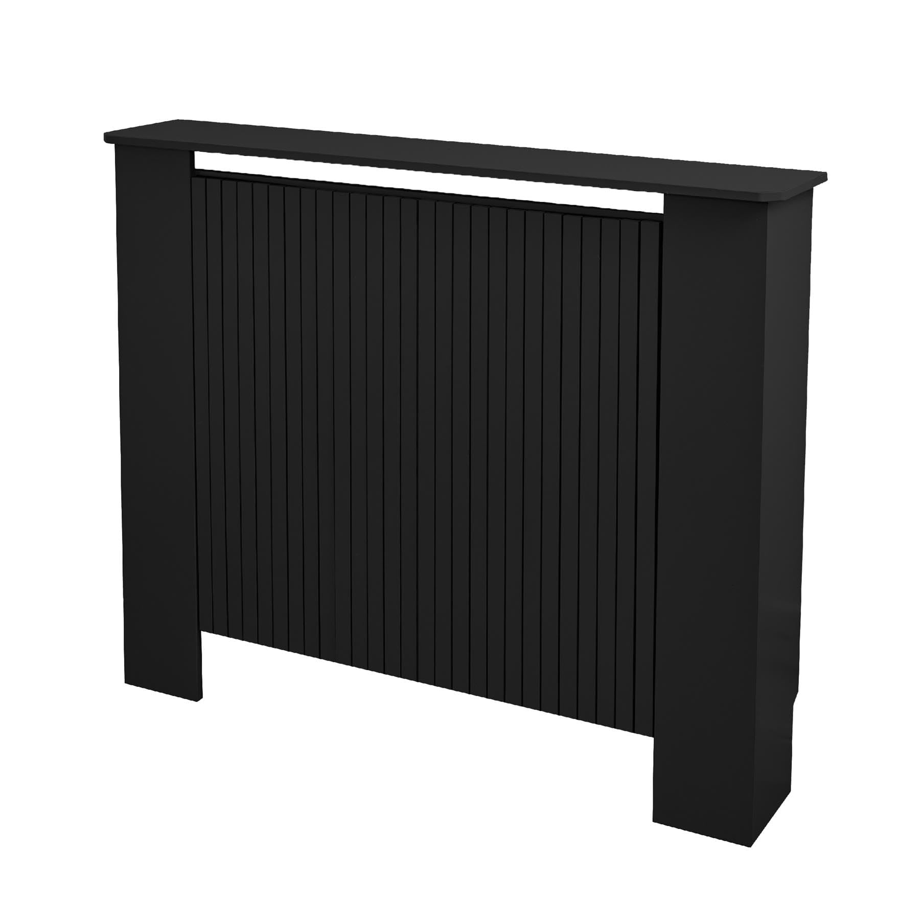 OHS Black Radiator Cover Medium Ribbed Wooden Slats Top Shelf Heater Cover โ image 1