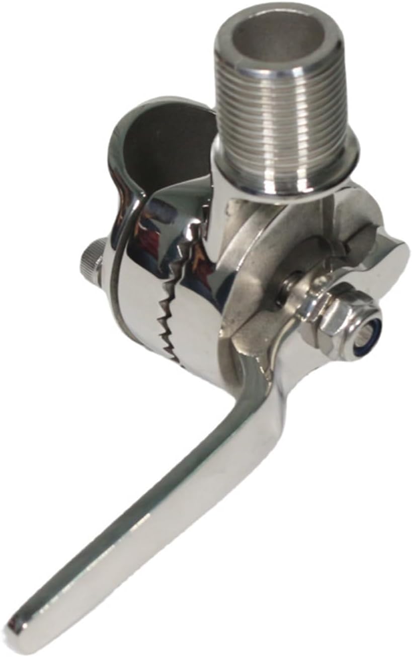 Marine VHF Antenna Mounts, Ratchet Mount, 316 Stainless Steel Rail Mount Adjustable Antenna Base for Boat (Clamp-on Antenna), Silver