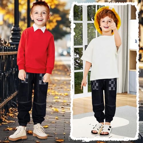 Jeans para niños con diseño cónico y cintura elástica cómoda para chicos de 6 a 14 años 5