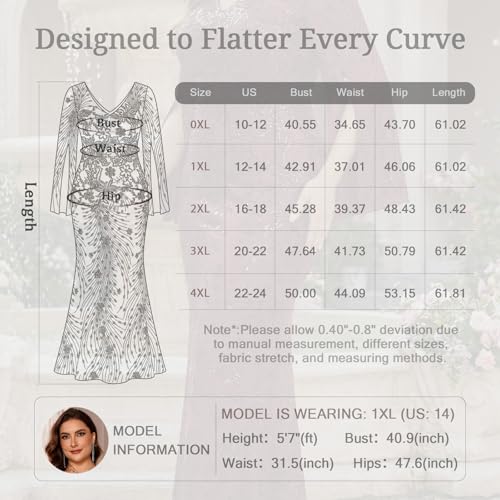 Image of Plus Size Formal Dresses for Women with Embroidery Sequin and Cape Sleeve, V-Neck Maxi Dress for Wedding and Party