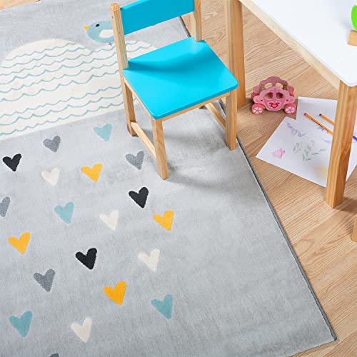 Domdeco Baby- & Kinderteppich YLVIE, 7,5mm hoher Kurzflor, mit Vogel & Wolke Motiv, für...