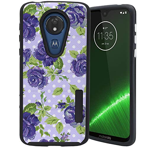 CasesOnDeck Case Compatible with [Motorola Moto G7 Power/Moto G7 Supra][Grip Tactical] Black Dual Layer Max Grip Shock Absorbing Hybrid Case (Purple Flowers)
