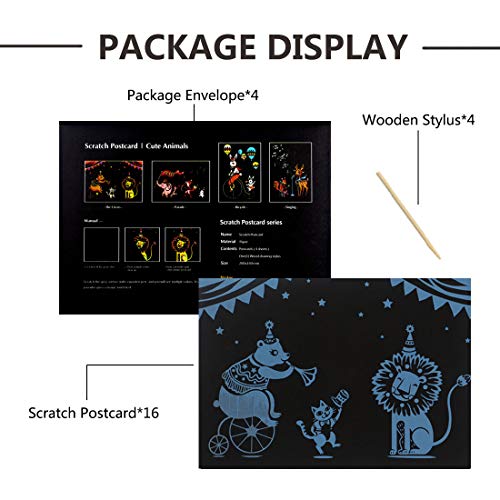 Scratch Paper Rainbow Painting Sketch Pads for Adults and Kids DIY Mini Scratch Off Postcard Doodle Note Art Craft with Wooden Stylus, 16PCS, 7.9 X 5.5 Inches