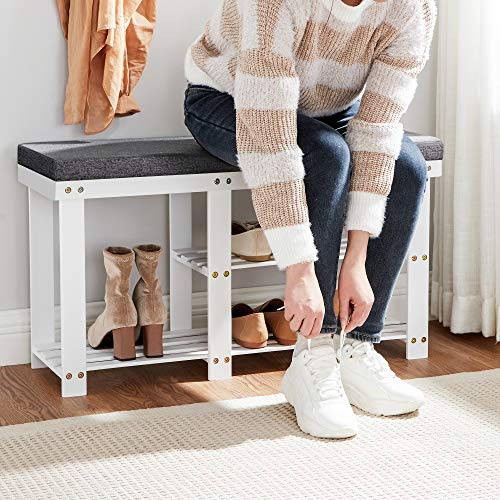 Songmics Shoe Rack Bench, 3-Tier Shoe Rack For Entryway, Bamboo Shoe Storage Bench With Cushion And Shelves, White And Gray Ulbs606W01 #TOP4