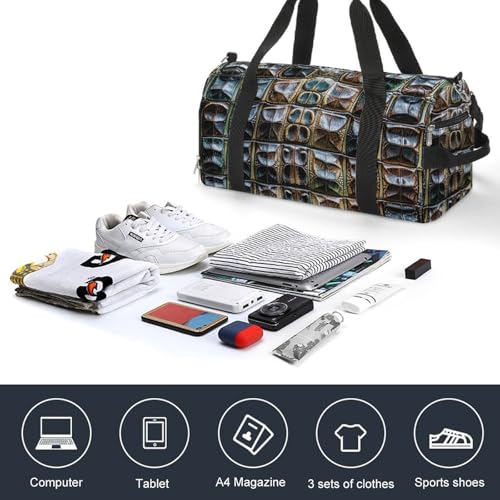 Gym Bag for Men Women Travel Duffle Bag Crocodile Skin Carry On Weekender Bag with Shoe Compartment4