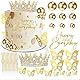 PurityPeak Torten Deko Set, Goldene Krone mit Kugeln, Schmetterlinge und Geburtstagskerzen, Cake Topper für Hochzeit, Jugendweihe und Baby Shower, Torten Deko Mann, Torten Deko Schwarz