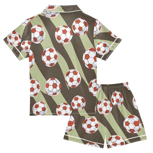 ALAZA Football Soccer Striped Pajamas Satin Pajama Set Short Sleeve Button Down Sleepwear2