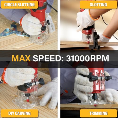 TEENO Compact Wood Router Tool, Electric Hand Wood Trimmer 800W 31000 RPM Hand Trim Router with 15 Pcs 1/4" Bits Set, Edge Guide, Roller Guide with Carrying Case 5 TEENO Compact Wood Router Tool, Electric Hand Wood Trimmer 800W 31000 RPM Hand Trim Router with 15 Pcs 1/4" Bits Set, Edge Guide, Roller Guide with Carrying Case - Image 5