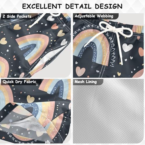 Pigsaly Boys Swim Trunks Dots Boho Rainbow Hearts Boys Board Shorts Swimsuit Swimwear Summer Bathing Suit 5T3