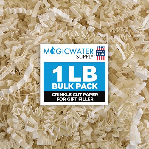 MagicWater Supply Crinkle Cut Paper Shred Filler-1LB Light Ivory-Decorative & Protective Packaging for Bridesmaid Gifts & Bridesmaid Proposal Gifts Holiday Stuffers Birthdays Wedding & Anniversaries