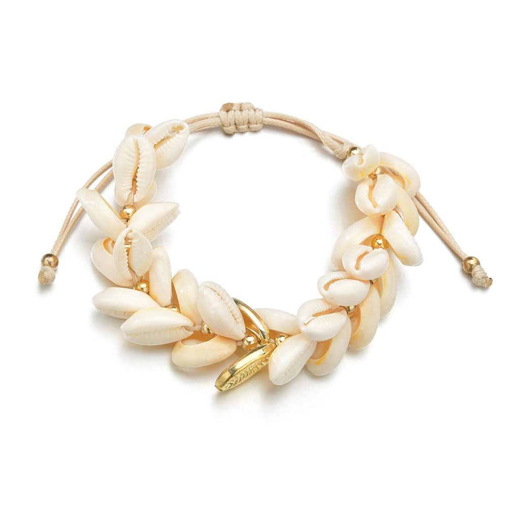 Beach Shell Bracelets Gold Handmade Braided Roop Bracelets Beaded Bracelets Chains Charm Multilayer Foot Bracelets Dainty Bohemian Jewelry for Women