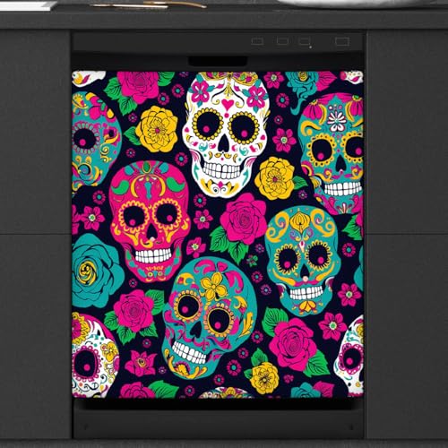 Cubierta magnética para lavavajillas de calaveras coloridas 53x66 cm
