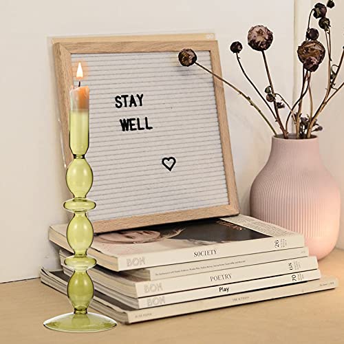 NOLITOY Glass Candlestick Holder Glass Taper Candle Holder Long Stem Votive Candle Holders for Thanksgiving Wedding Dining Party Valentines Day, Green