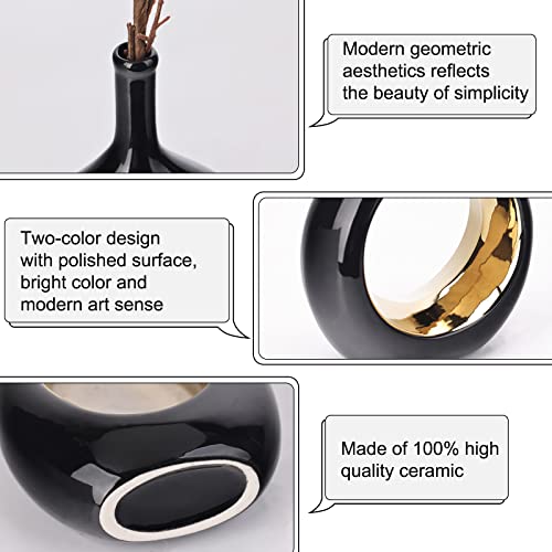Black And Gold Vase Hollow Ceramic Vase Set Of 2,Black Vases Home Decor, Boho Donut Vases Nordic Minimalist Decorative Vase, For Table Centerpiece Wedding Dining Living Room Office House Decoration #TOP2